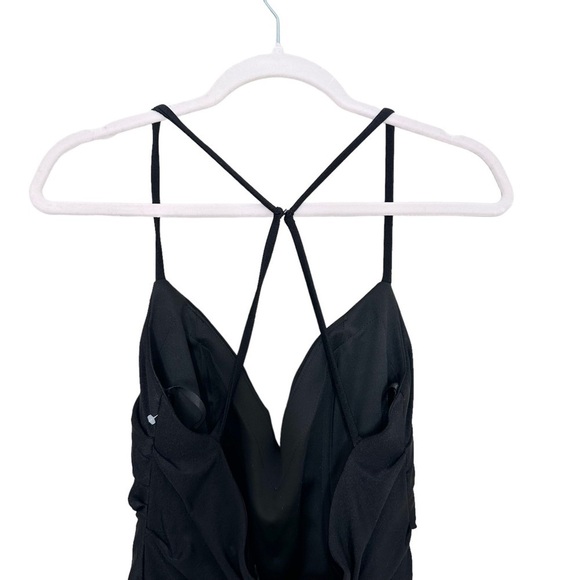 La Femme Size 6 Black Cross Back Satin Jersey Trumpet Gown - Picture 6 of 8